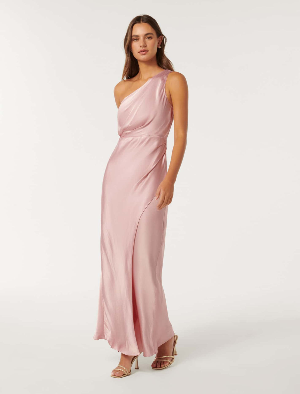 Emily One Shoulder Satin Maxi Soft Blush