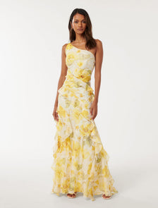Belle Petite One Shoulder Gown Yellow Layla