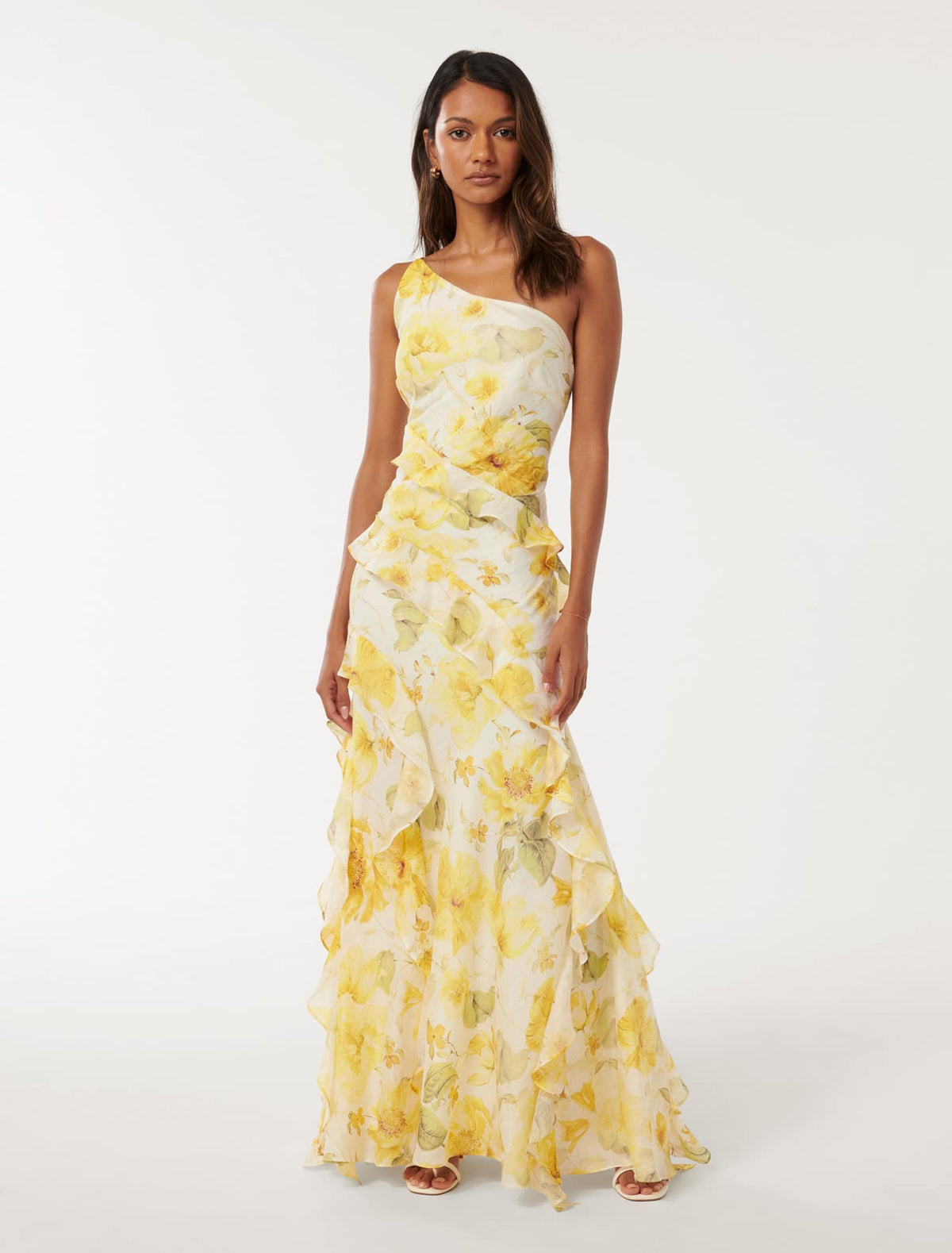 Belle Petite One Shoulder Gown Yellow Layla