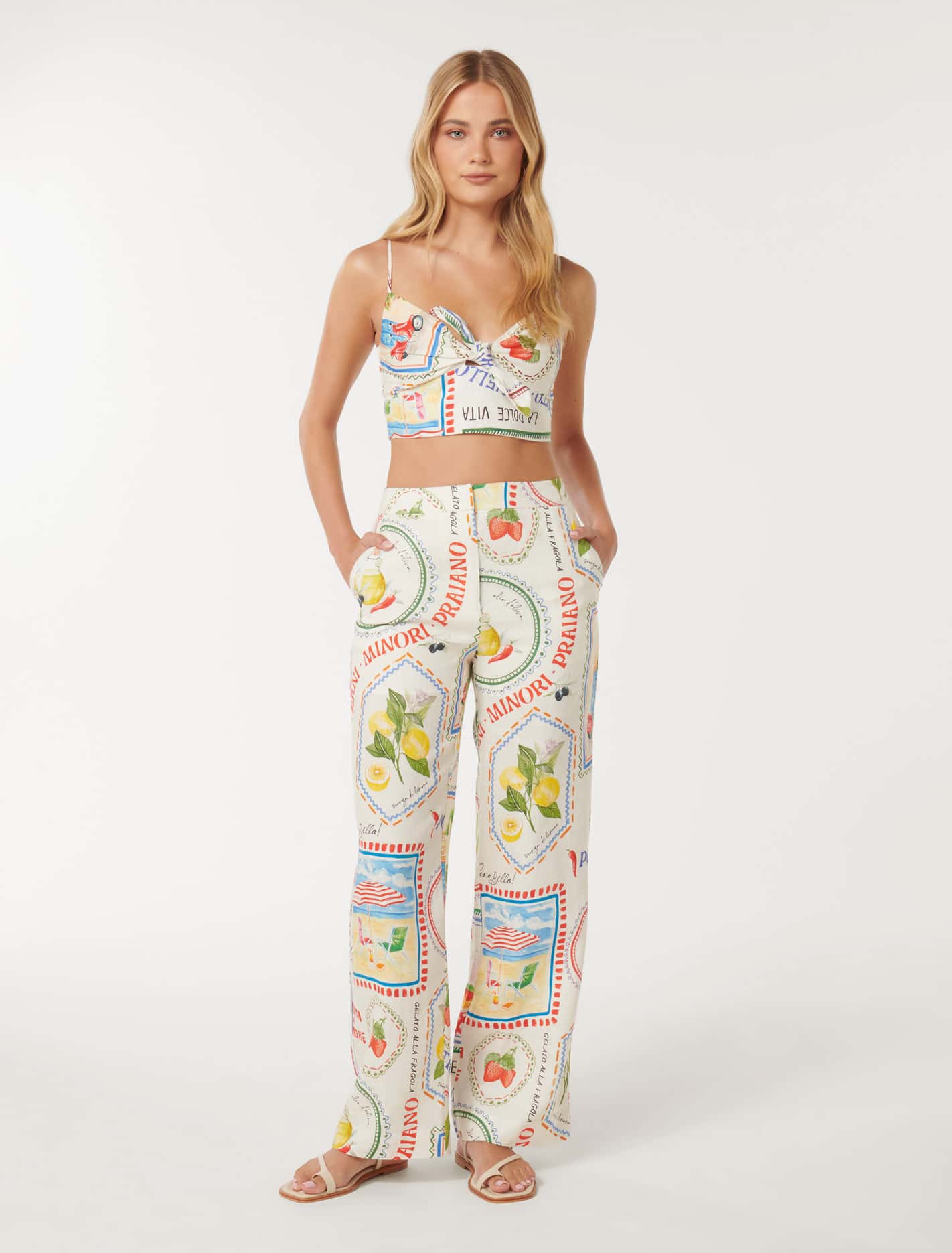 Annie Tie Front Top Amalfi Postcards Co-ord