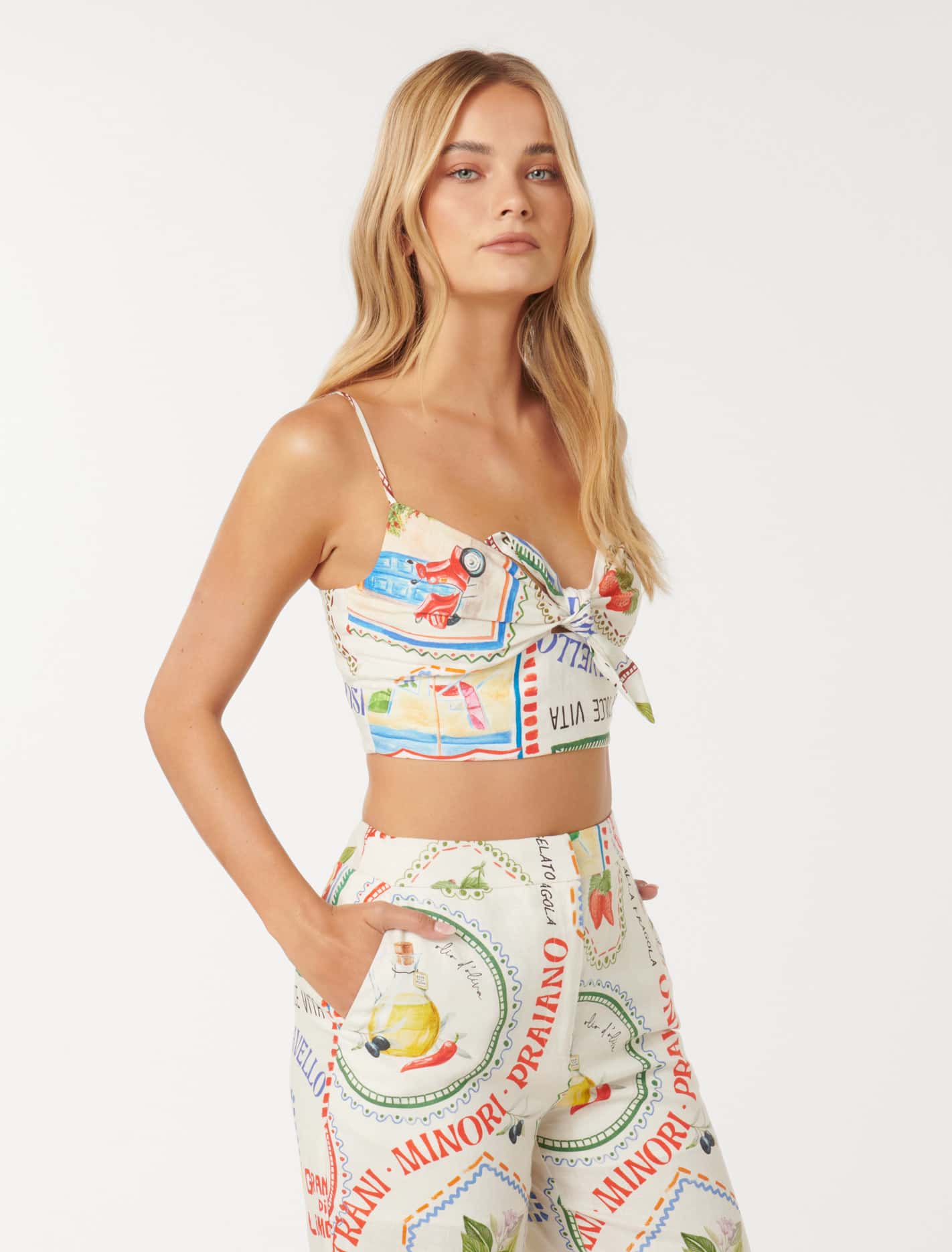 Annie Tie Front Top Amalfi Postcards Co-ord
