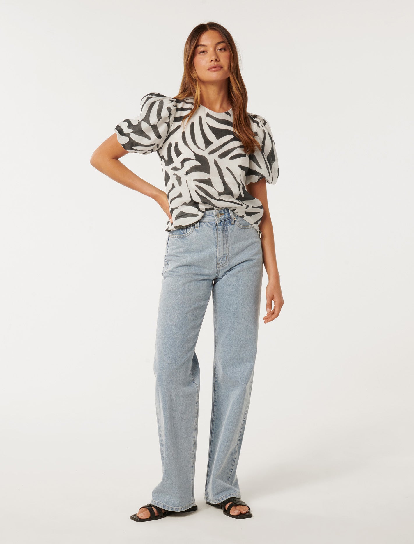 Lula Puff Sleeve Top Milos Leaf