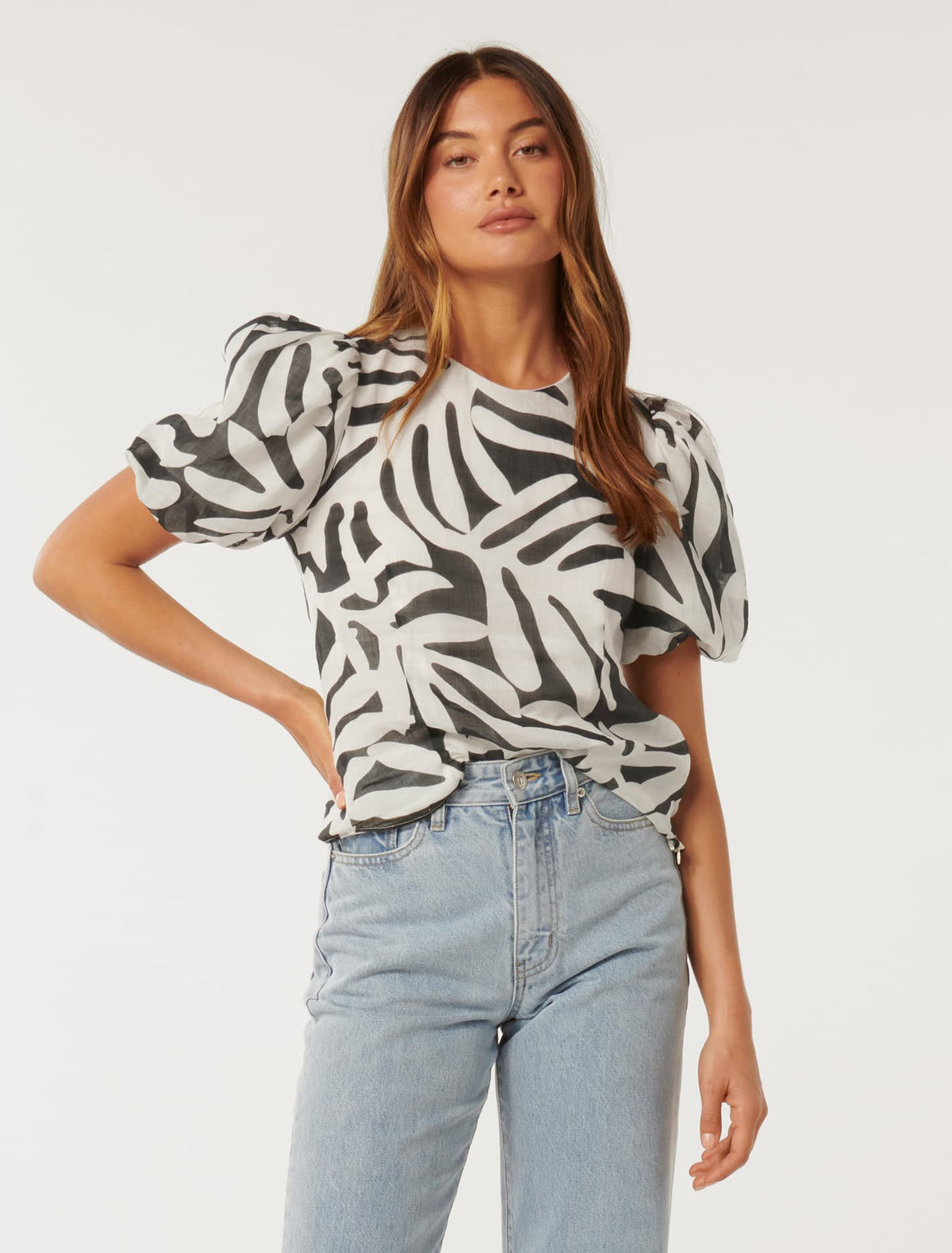 Lula Puff Sleeve Top Milos Leaf