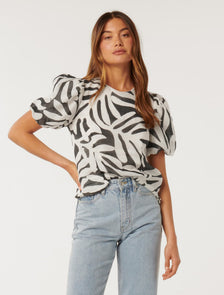 Lula Puff Sleeve Top Milos Leaf