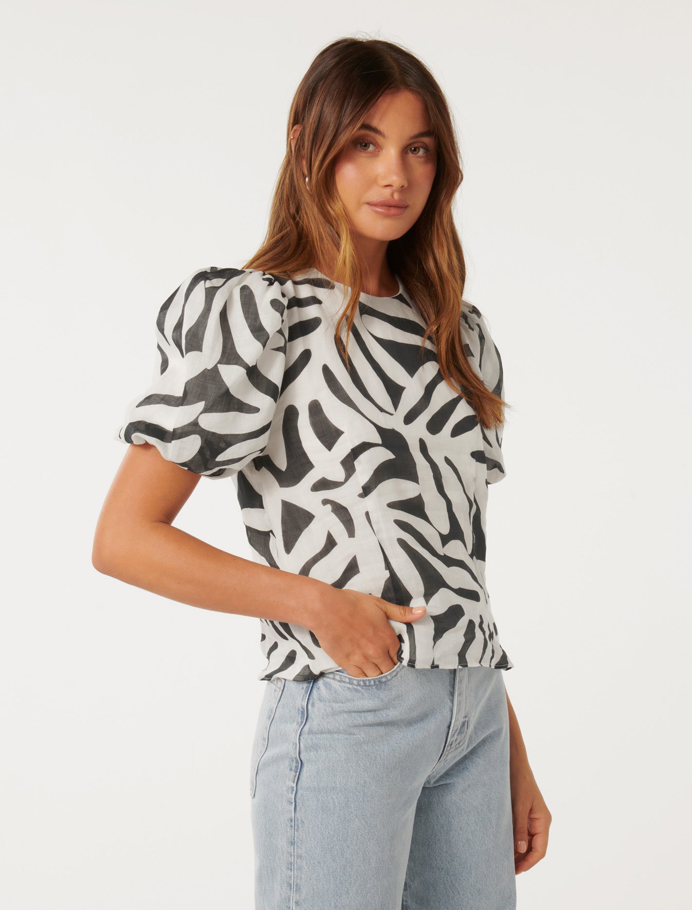 Lula Puff Sleeve Top Milos Leaf