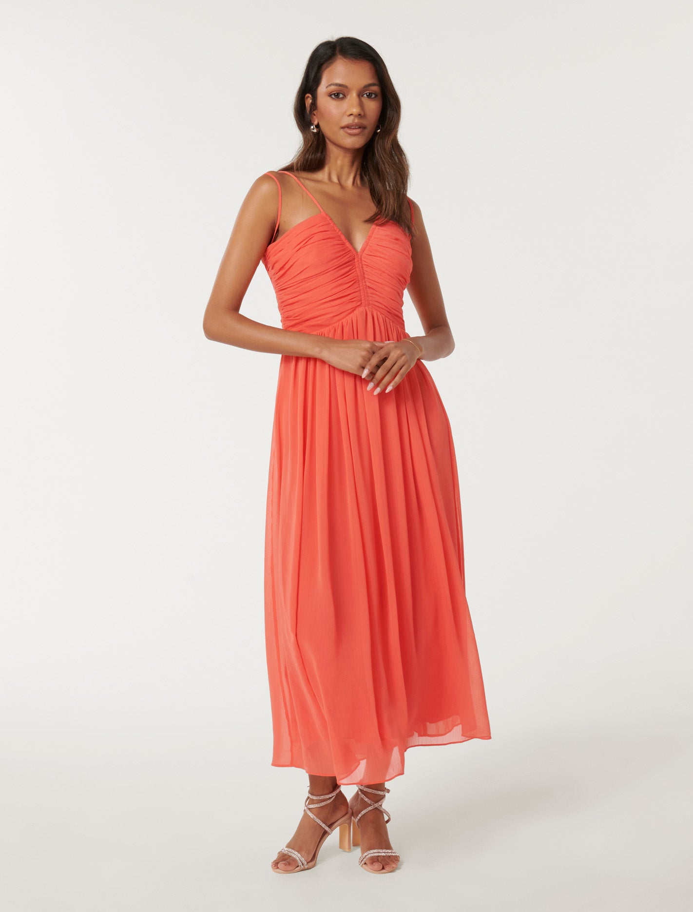 Nakita Petite Ruched Bodice Maxi Coral Crush
