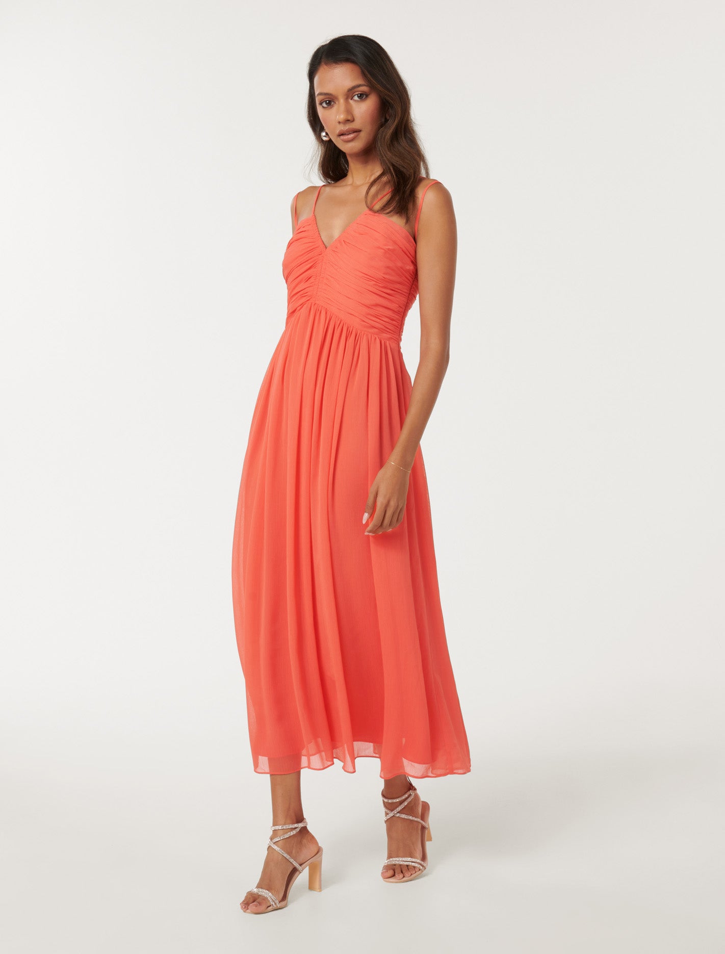 Nakita Petite Ruched Bodice Maxi Coral Crush