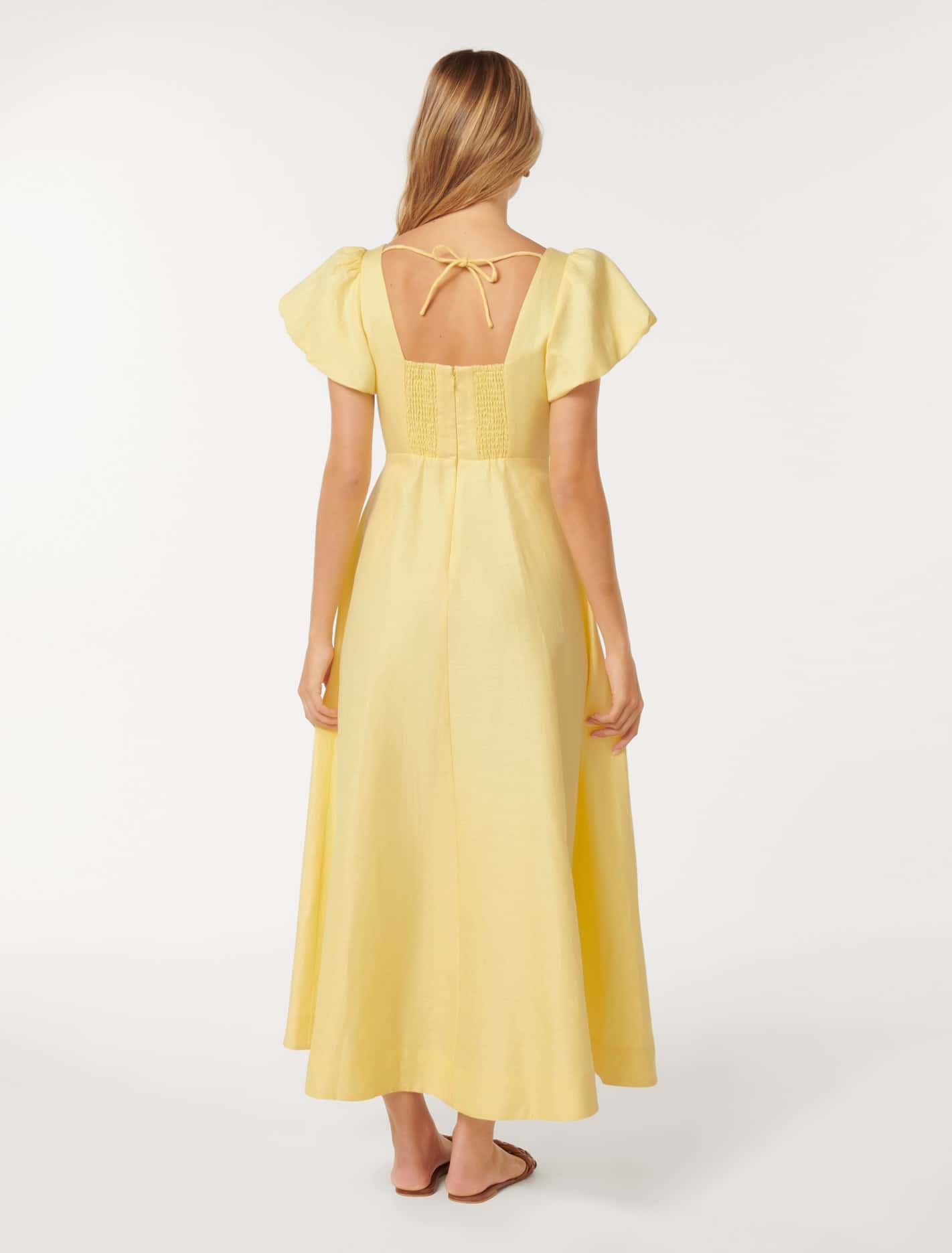 June Ruched Linen Midi Creme Anglaise