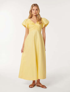 June Ruched Linen Midi Creme Anglaise
