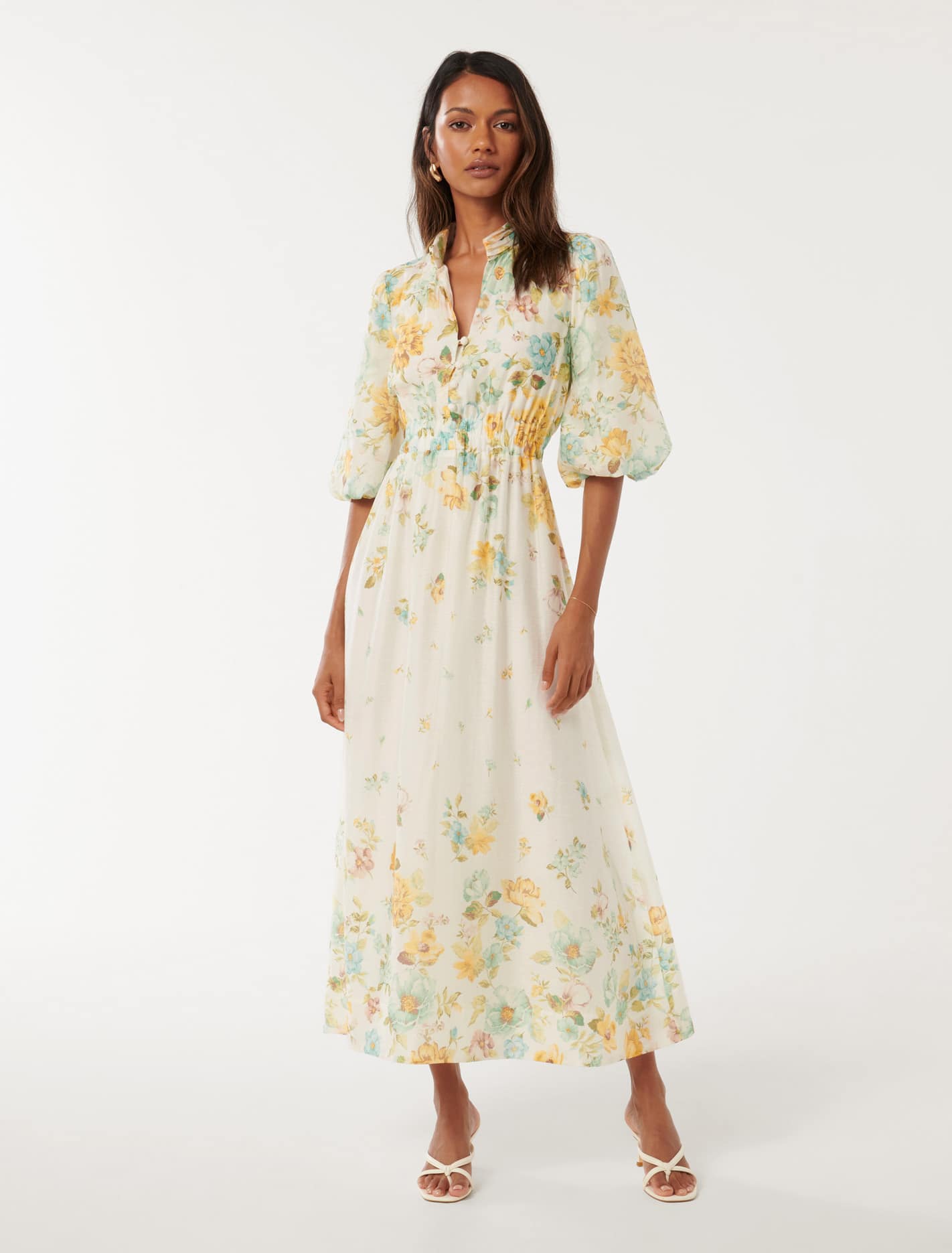 Ivy Petite Puff Sleeve Midi Positano Floral