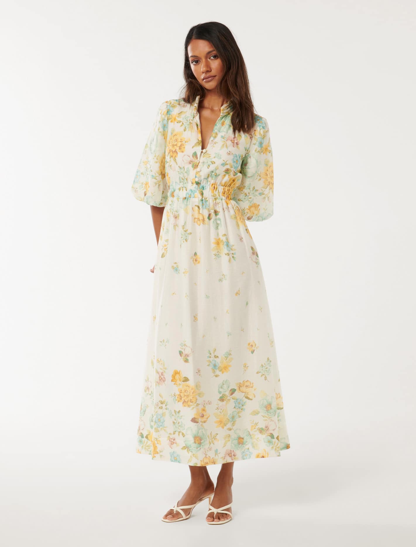 Ivy Petite Puff Sleeve Midi Positano Floral