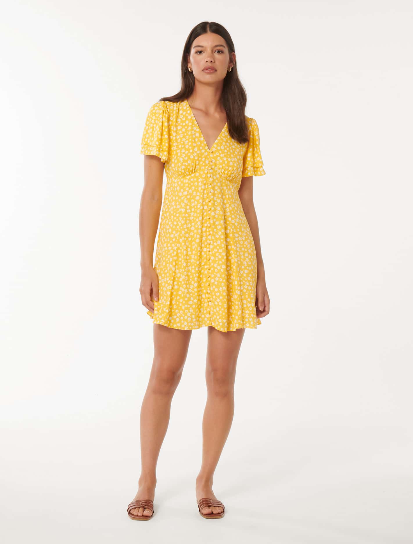 Pria Button Through Mini Gold Lawson Ditsy