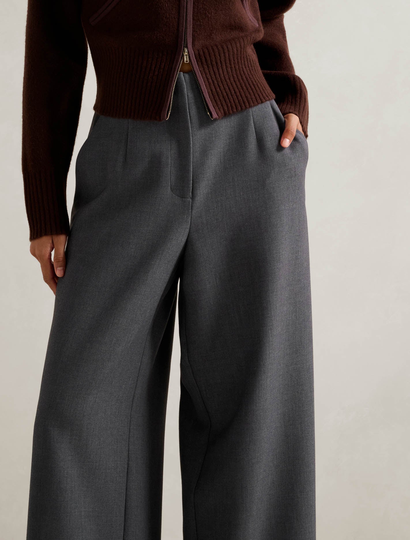 Freya Petite High Waist Wide Leg Pant Grey Marle