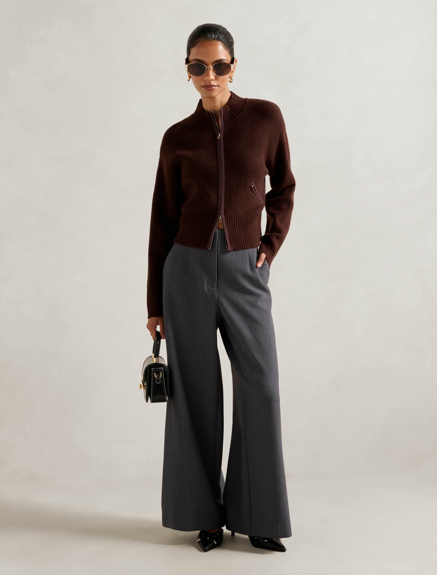Freya Petite High Waist Wide Leg Pant Grey Marle