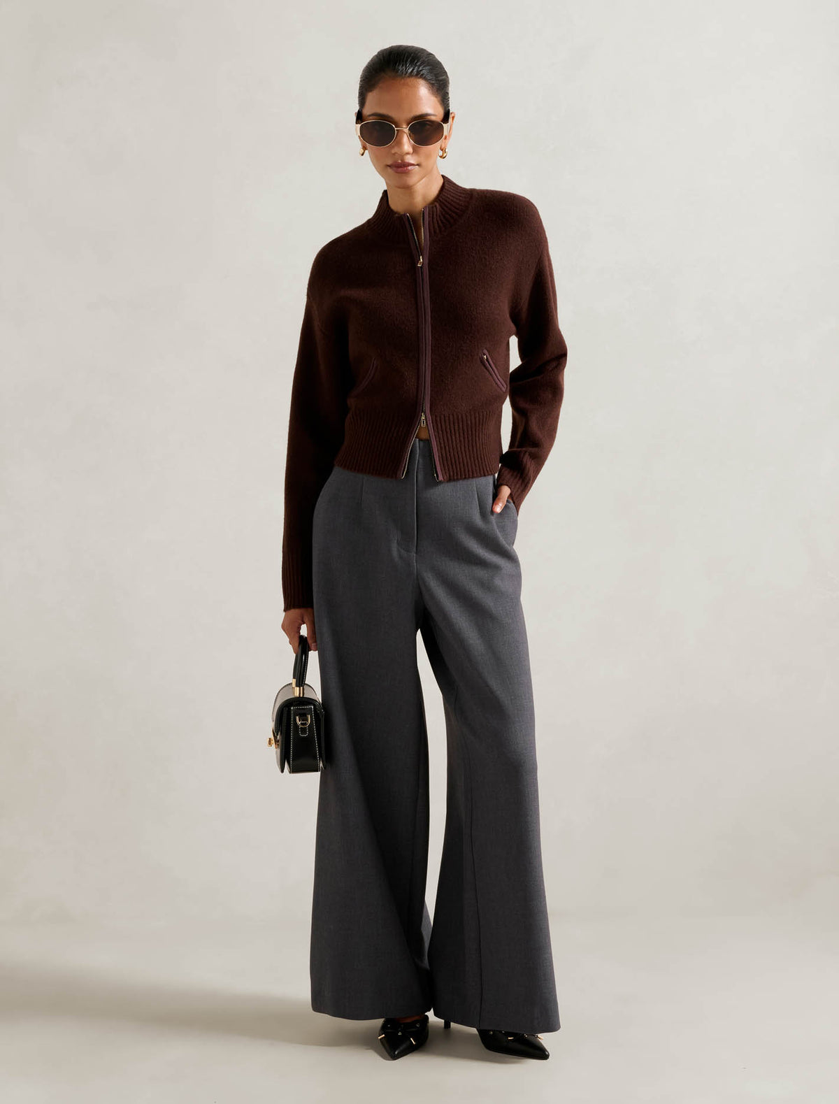 Freya Petite High Waist Wide Leg Pant Grey Marle