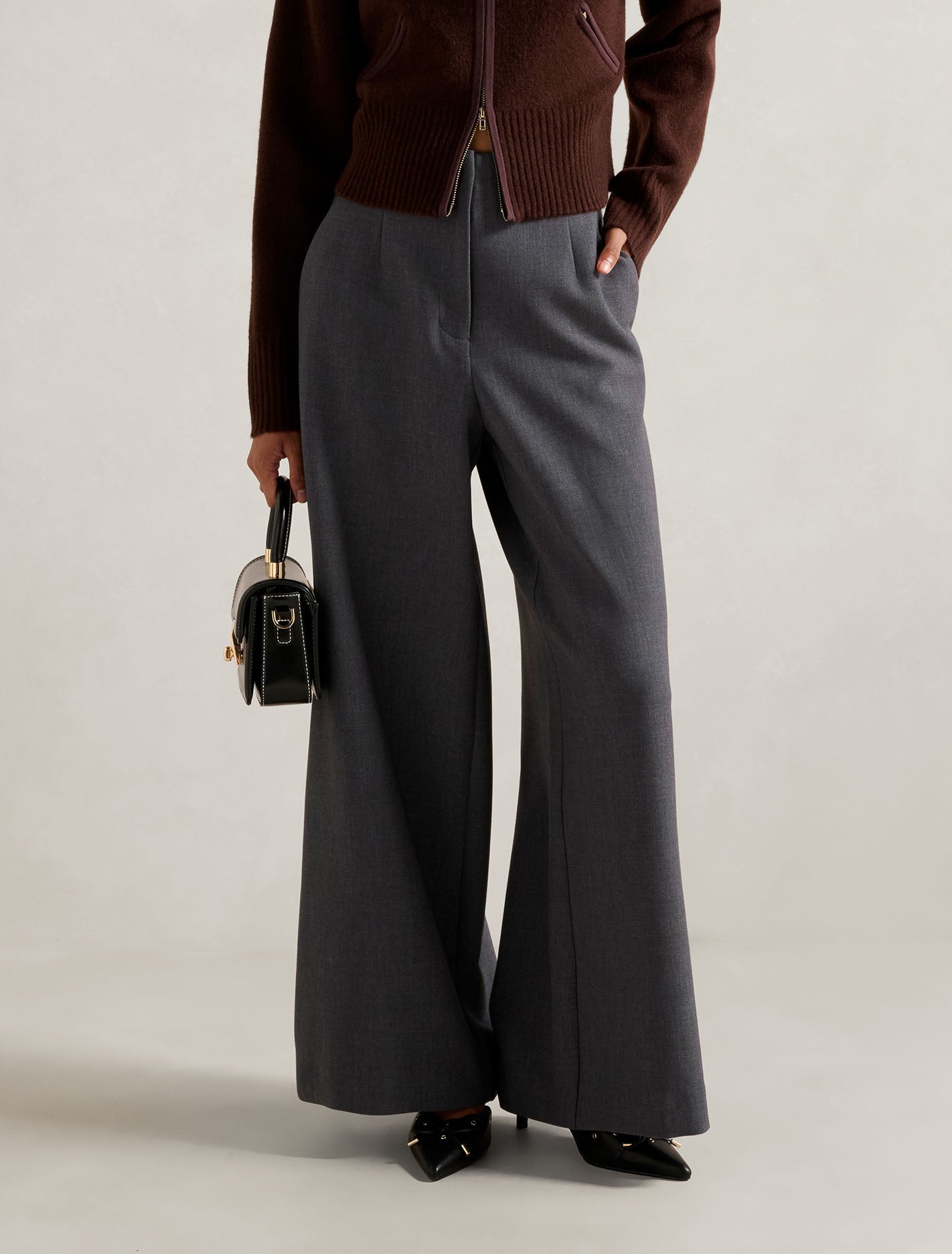 Freya Petite High Waist Wide Leg Pant Grey Marle