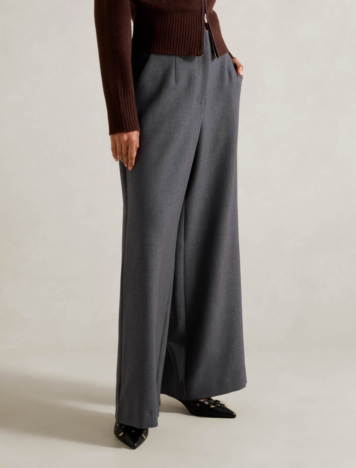 Freya Petite High Waist Wide Leg Pant Grey Marle