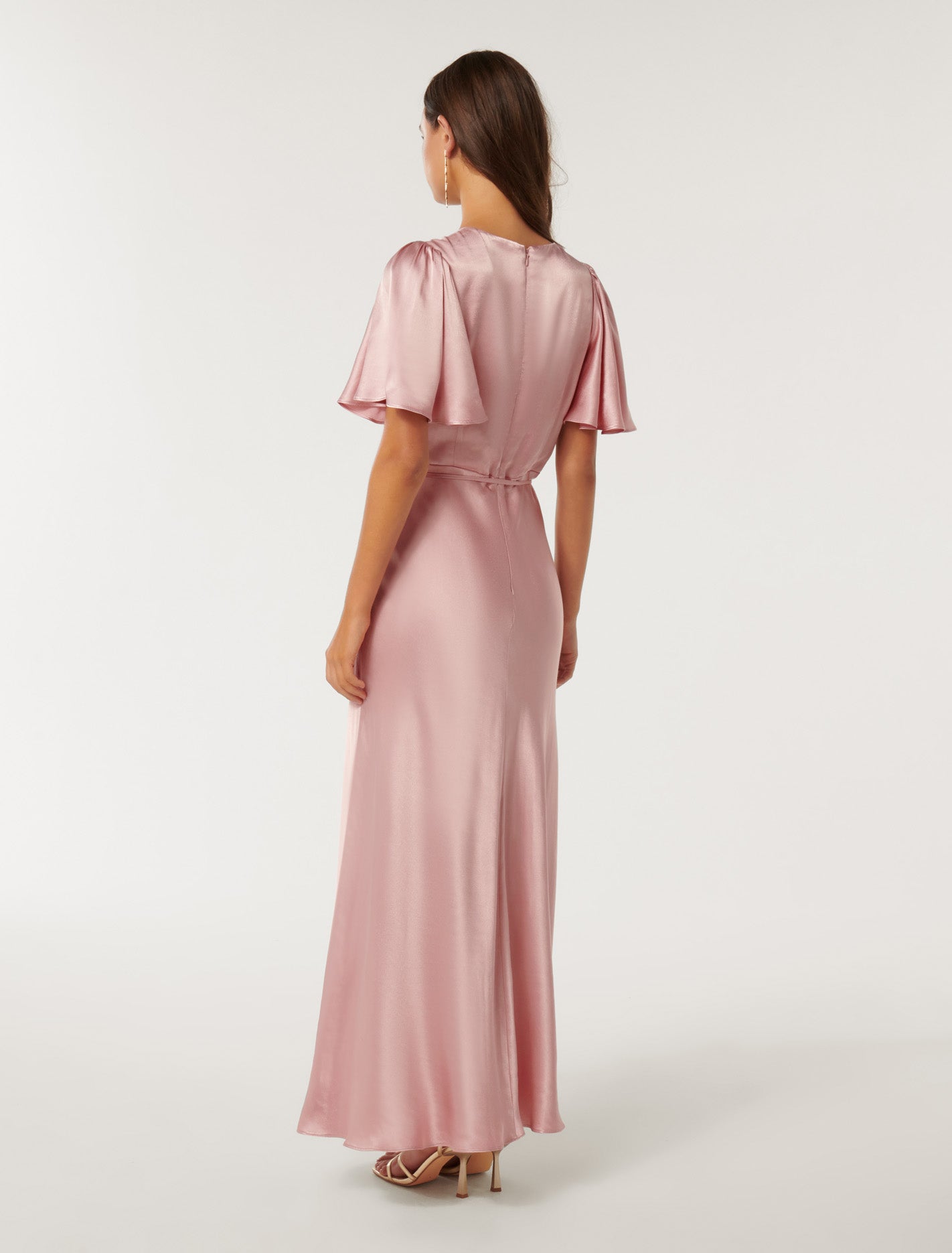 Chelsea Flutter Sleeve Satin Maxi Soft Blush