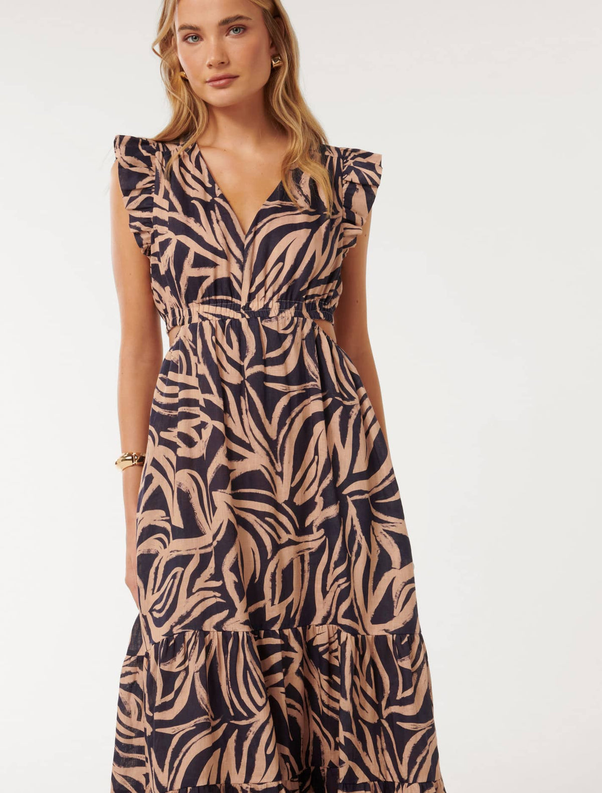 Tobi Side Cut Out Dress Navy Filson Abstract