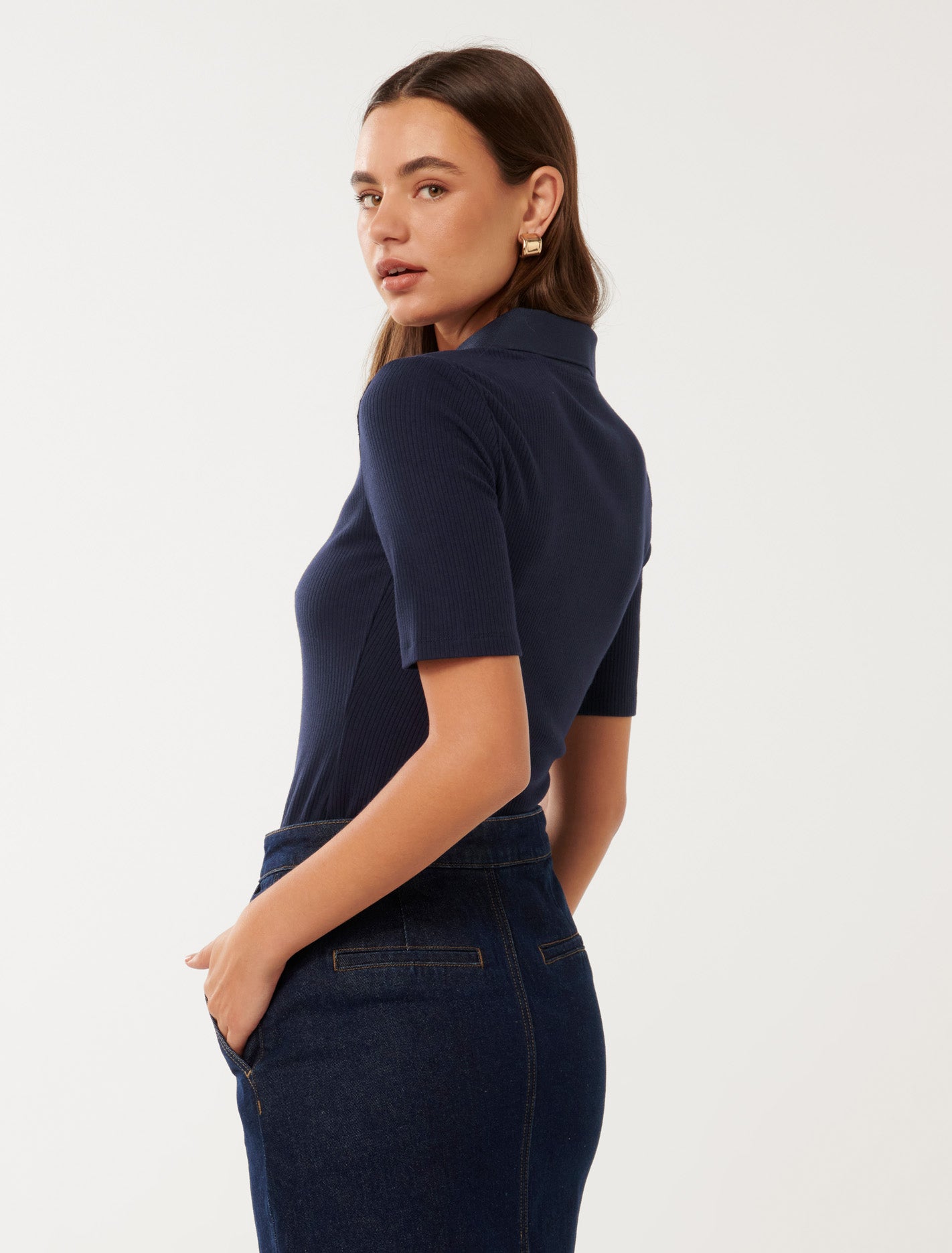 Pamela Polo V-Neck Top Navy
