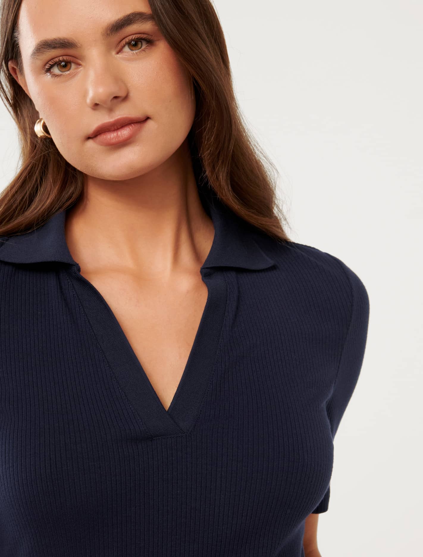 Pamela Polo V-Neck Top Navy