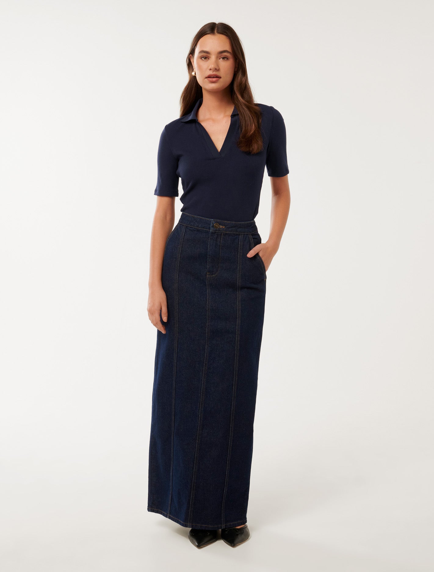 Pamela Polo V-Neck Top Navy