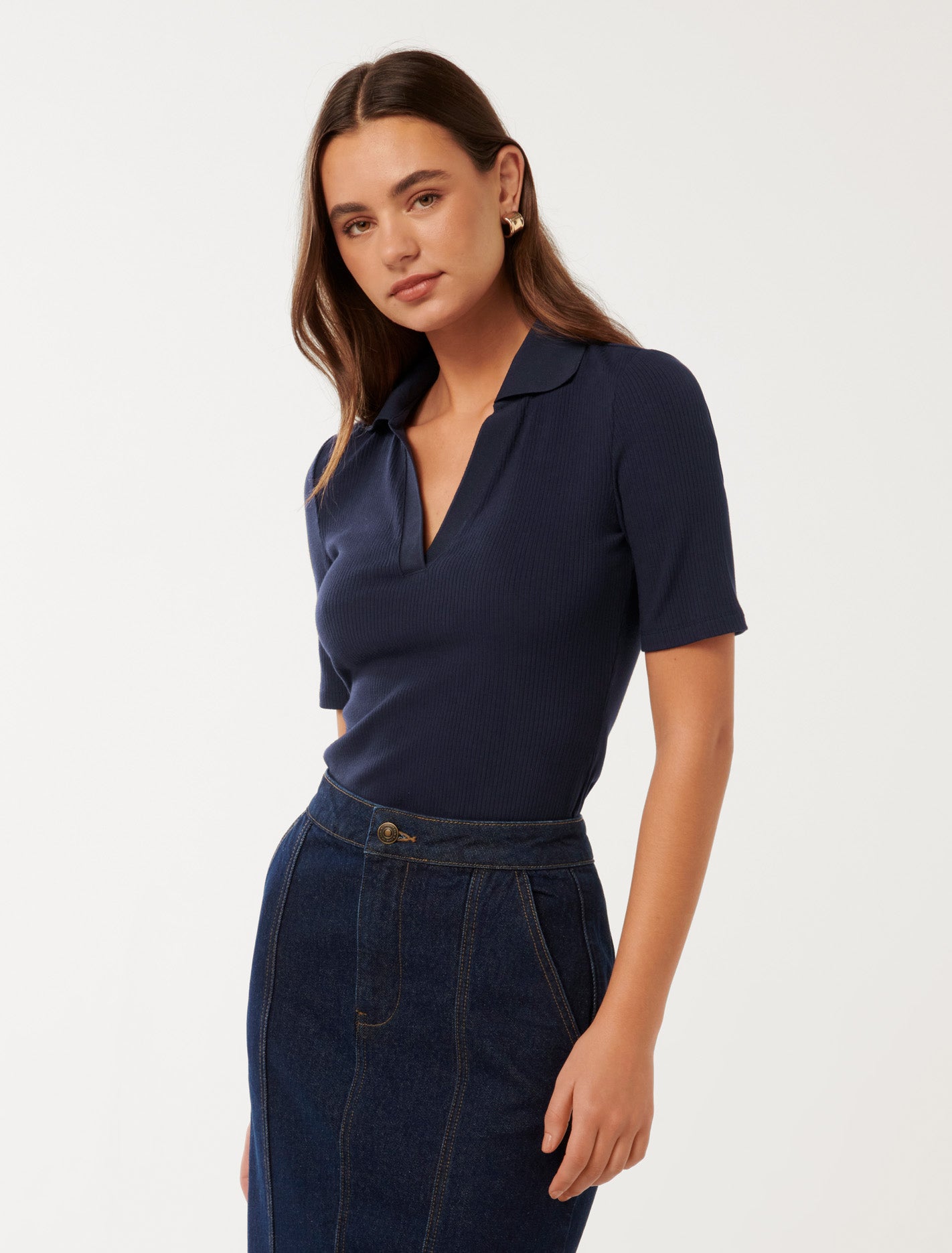 Pamela Polo V-Neck Top Navy