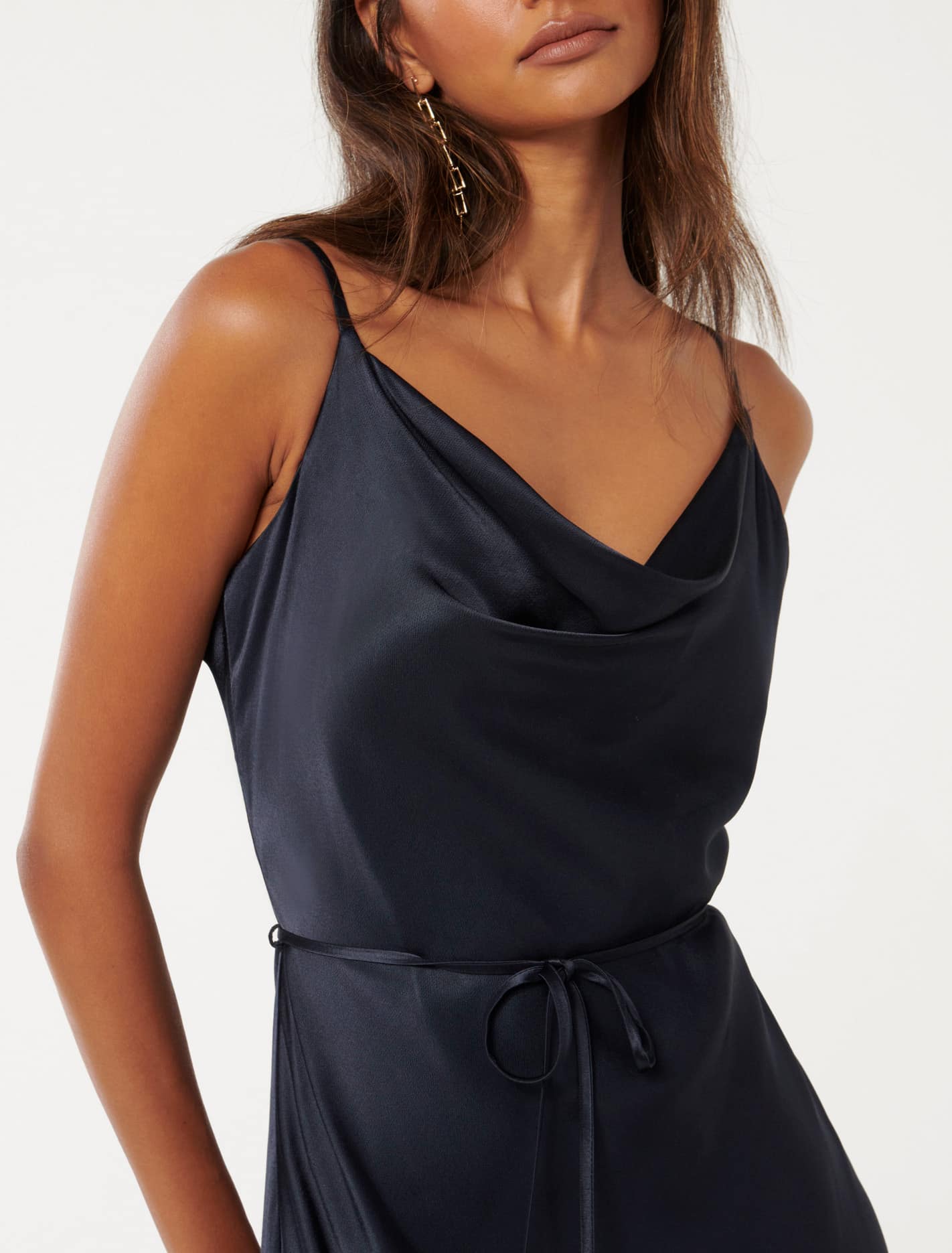 Lucy Petite Satin Cowl Maxi Deep Navy