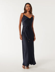 Lucy Petite Satin Cowl Maxi Deep Navy