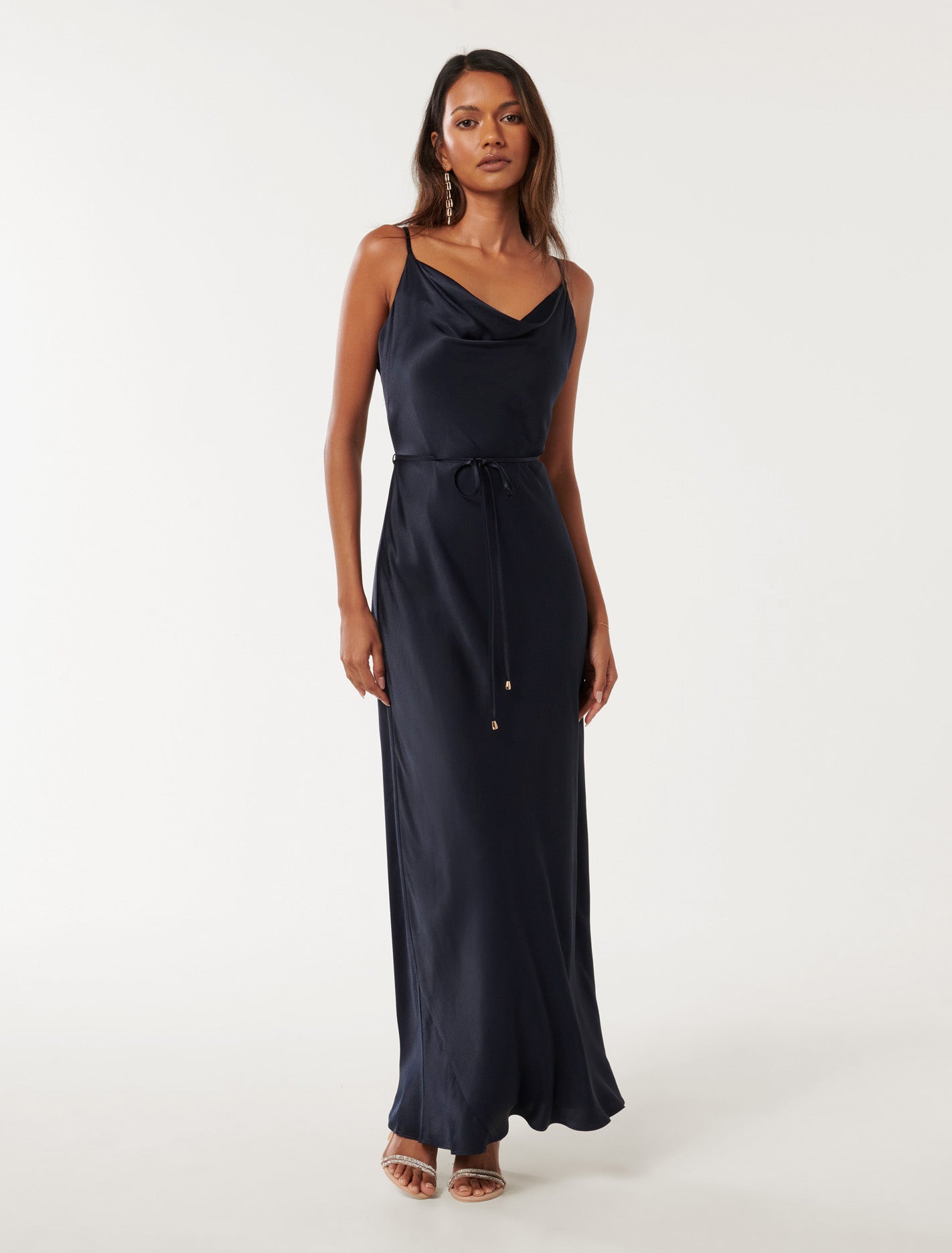 Lucy Petite Satin Cowl Maxi Deep Navy