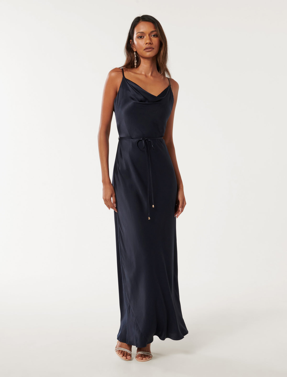 Lucy Petite Satin Cowl Maxi Deep Navy
