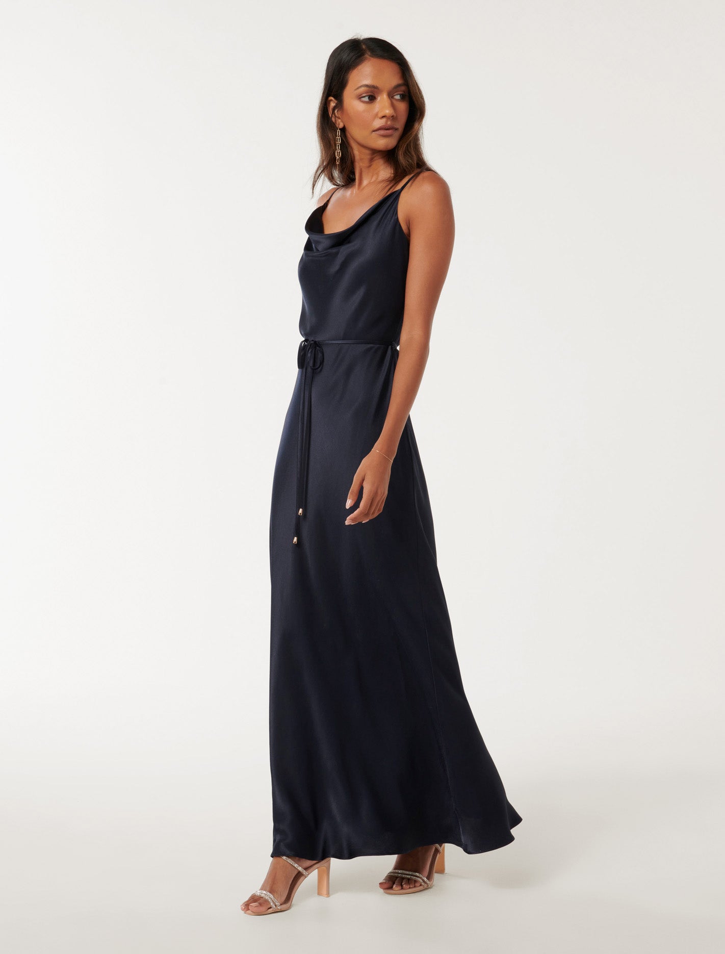 Lucy Petite Satin Cowl Maxi Deep Navy