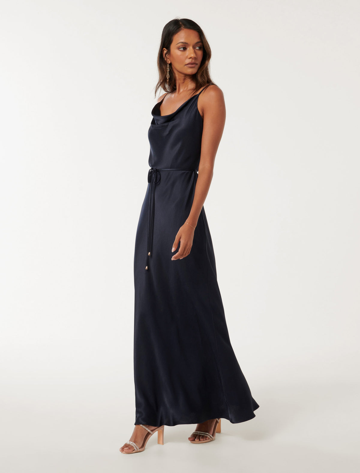 Lucy Petite Satin Cowl Maxi Deep Navy