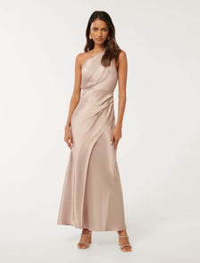 Emily Petite One Shoulder Maxi Beige Pearl