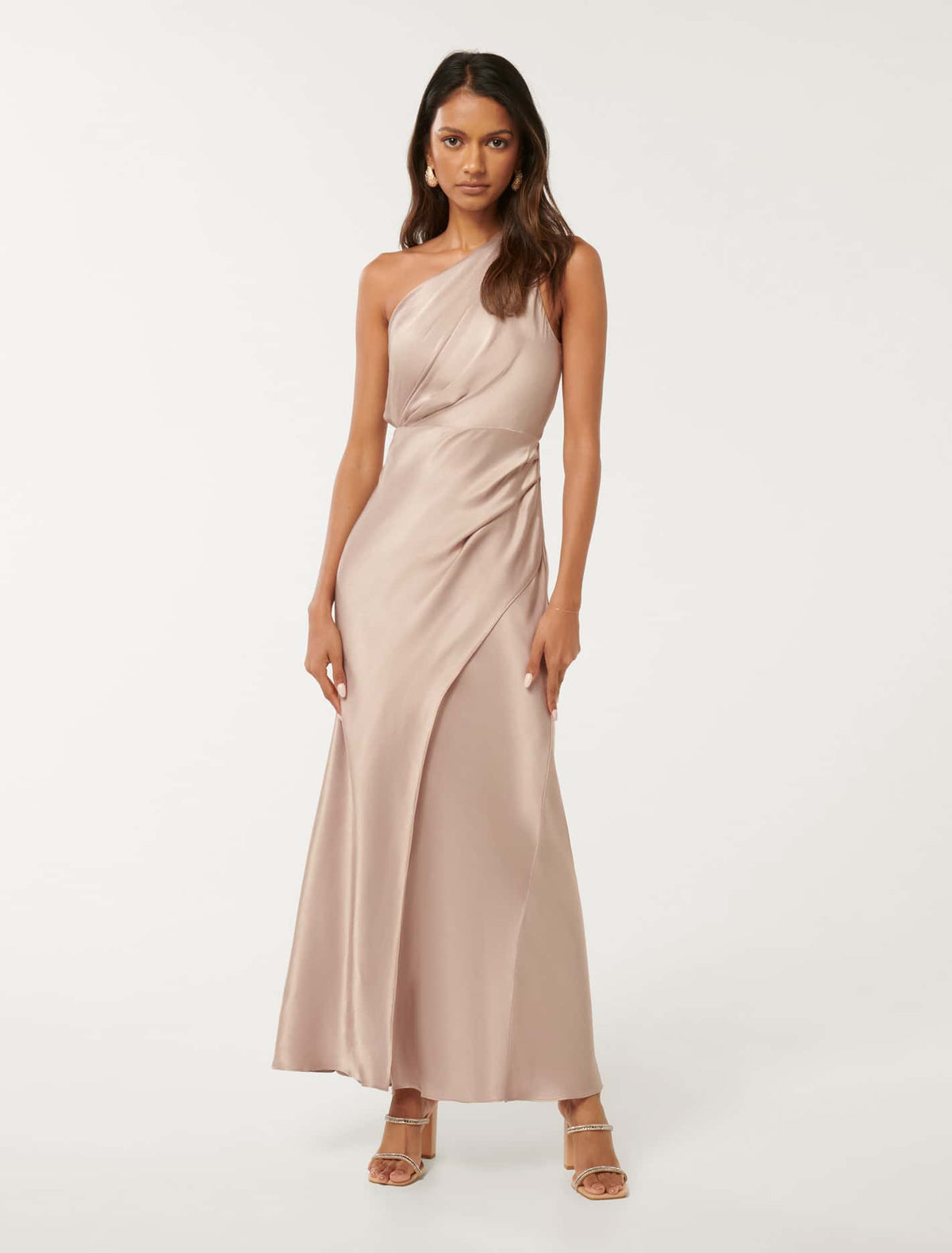 Emily Petite One Shoulder Maxi Beige Pearl