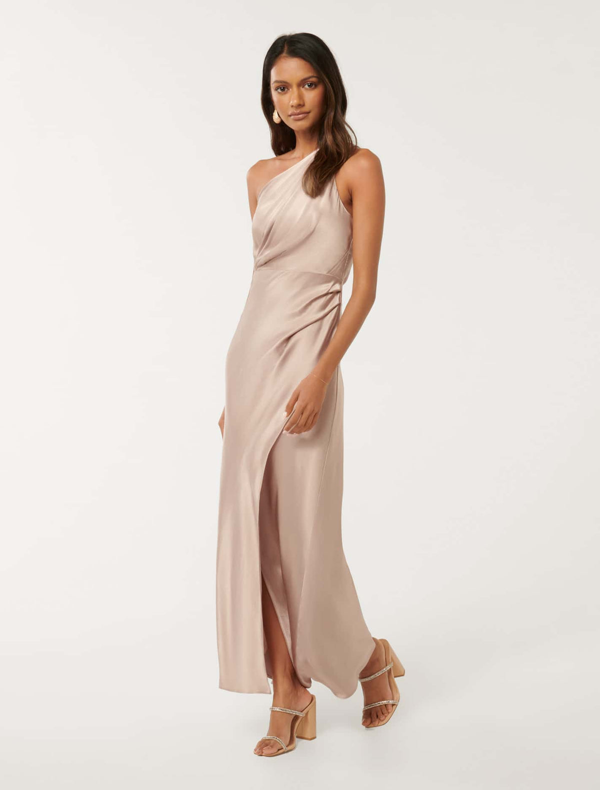 Emily Petite One Shoulder Maxi Beige Pearl