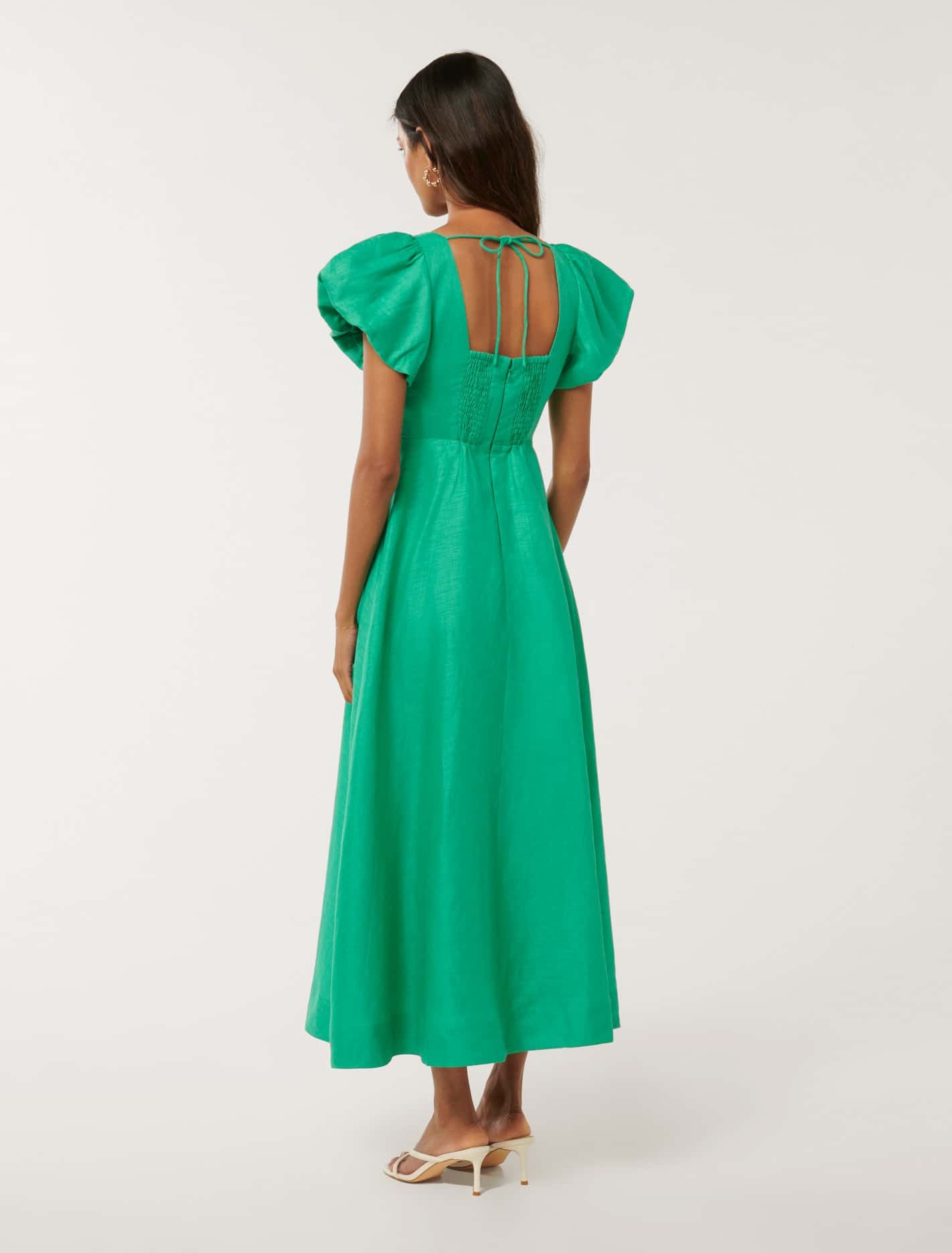 June Petite Ruched Linen Midi Atlantis