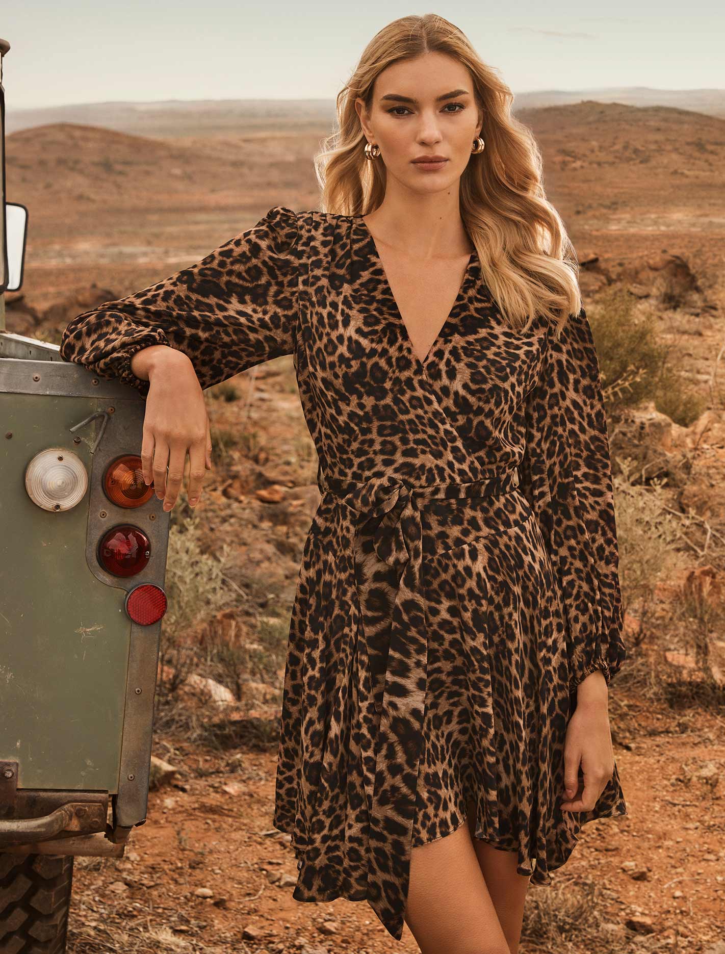 Amila Belted Godet Mini Textured Leopard