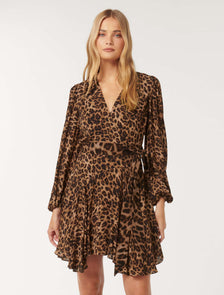 Amila Belted Godet Mini Textured Leopard