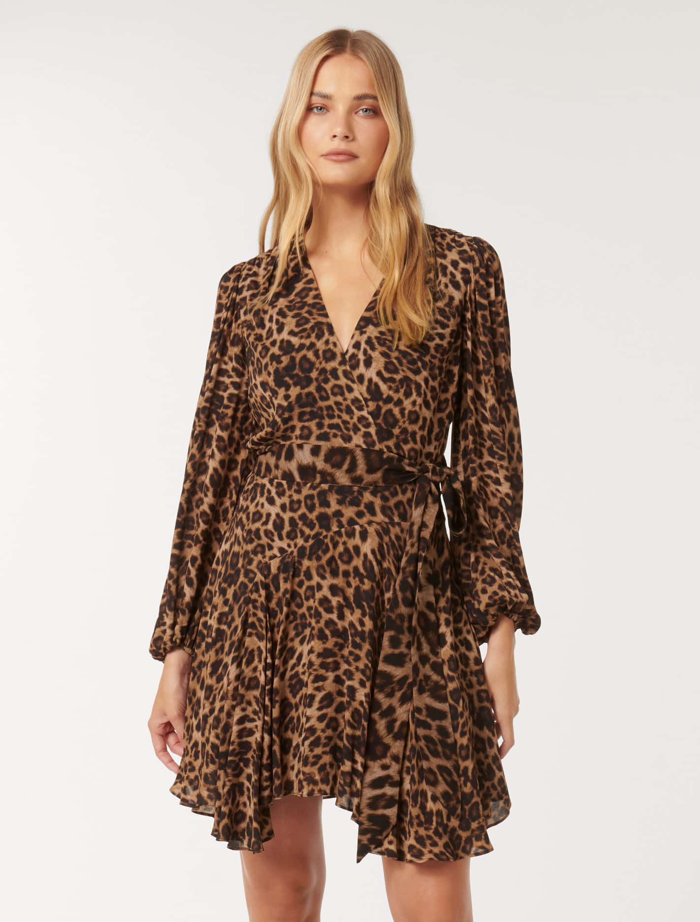 Amila Belted Godet Mini Textured Leopard