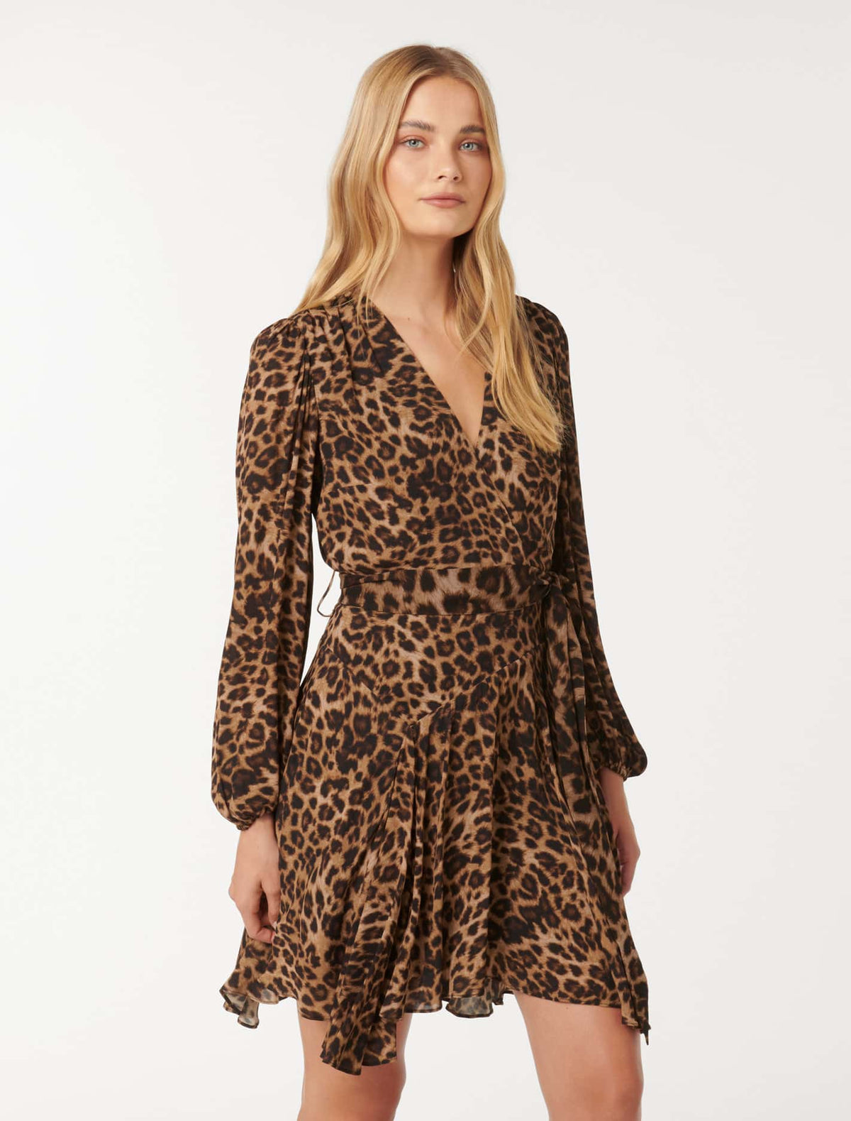 Amila Belted Godet Mini Textured Leopard