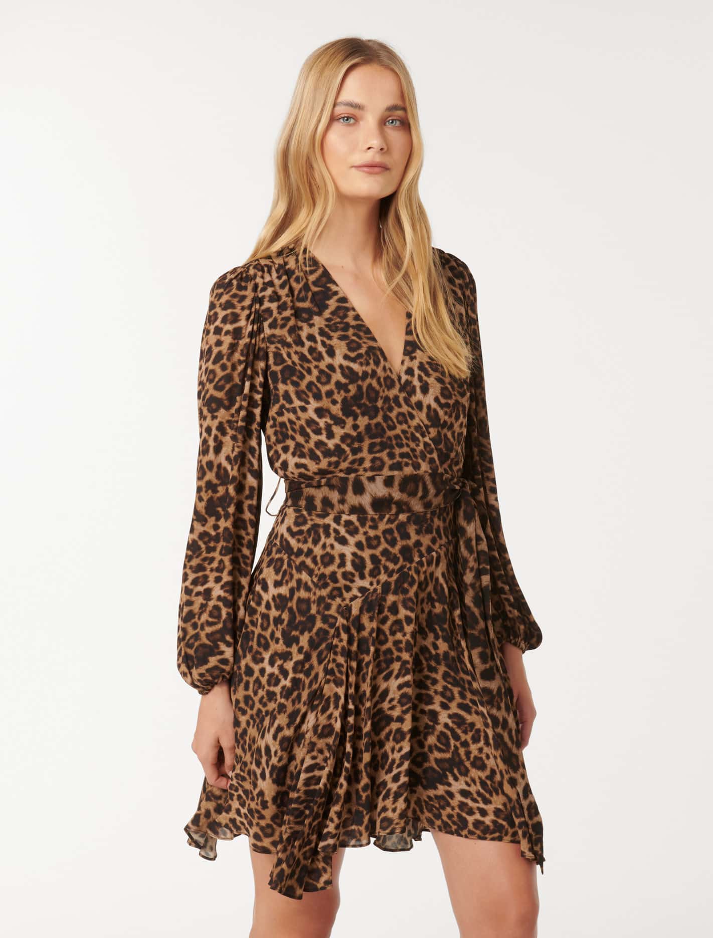 Amila Belted Godet Mini Textured Leopard