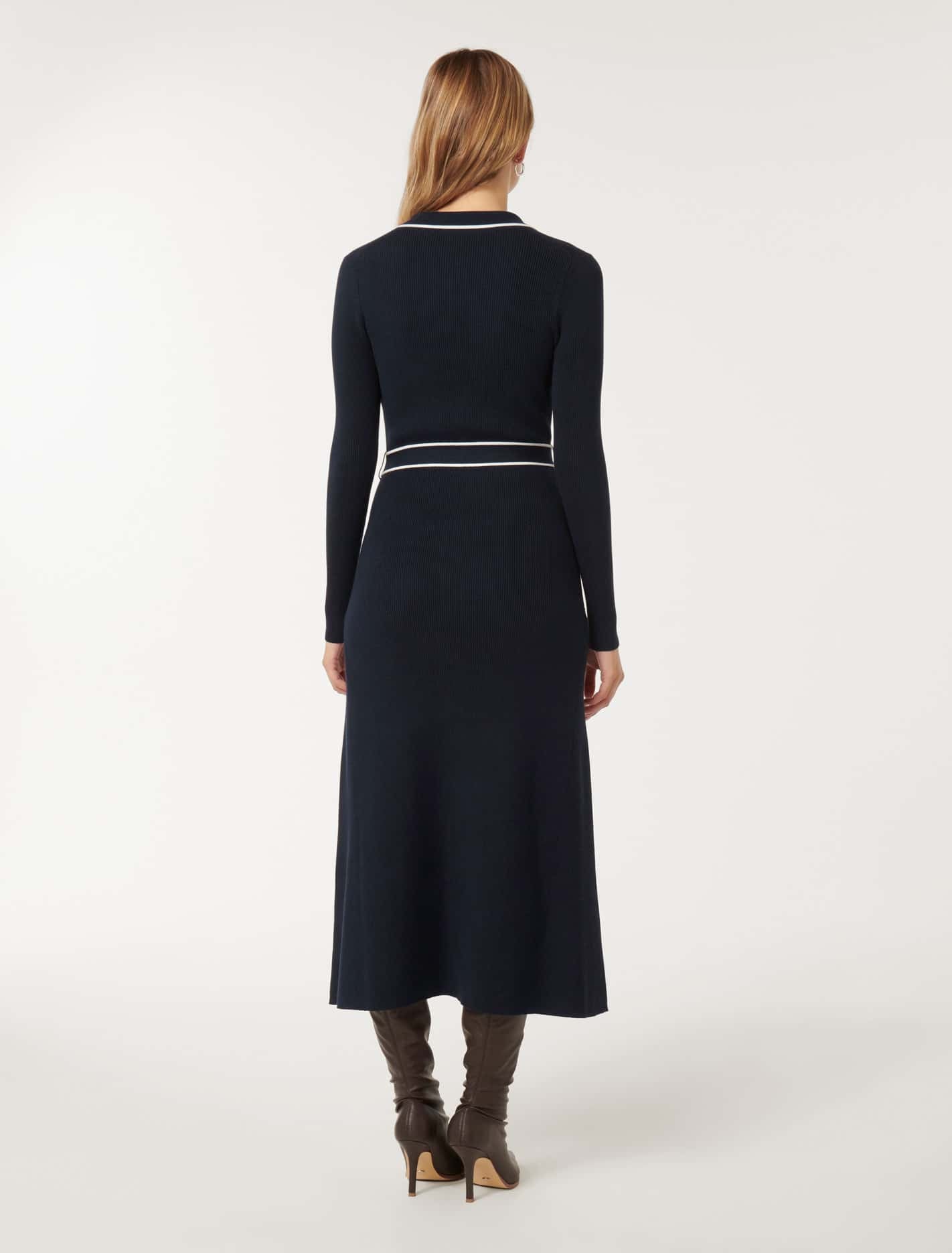 Clara Tipped A-Line Dress Navy