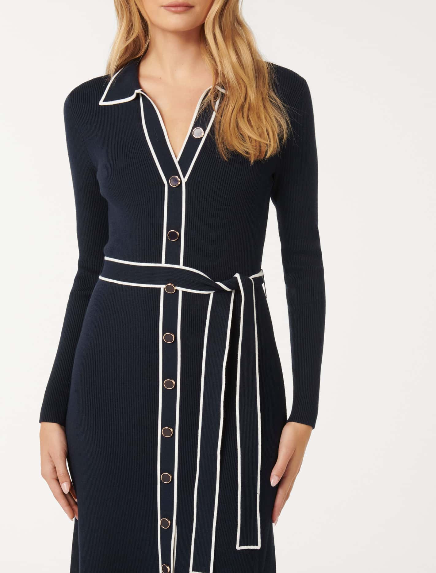 Clara Tipped A-Line Dress Navy