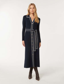 Clara Tipped A-Line Dress Navy