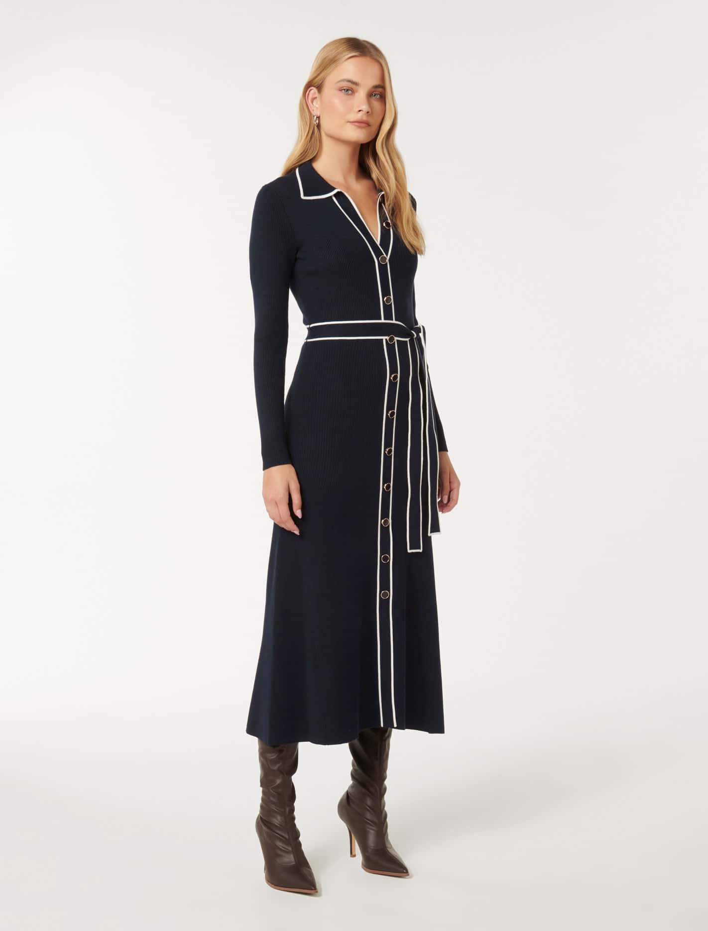 Clara Tipped A-Line Dress Navy