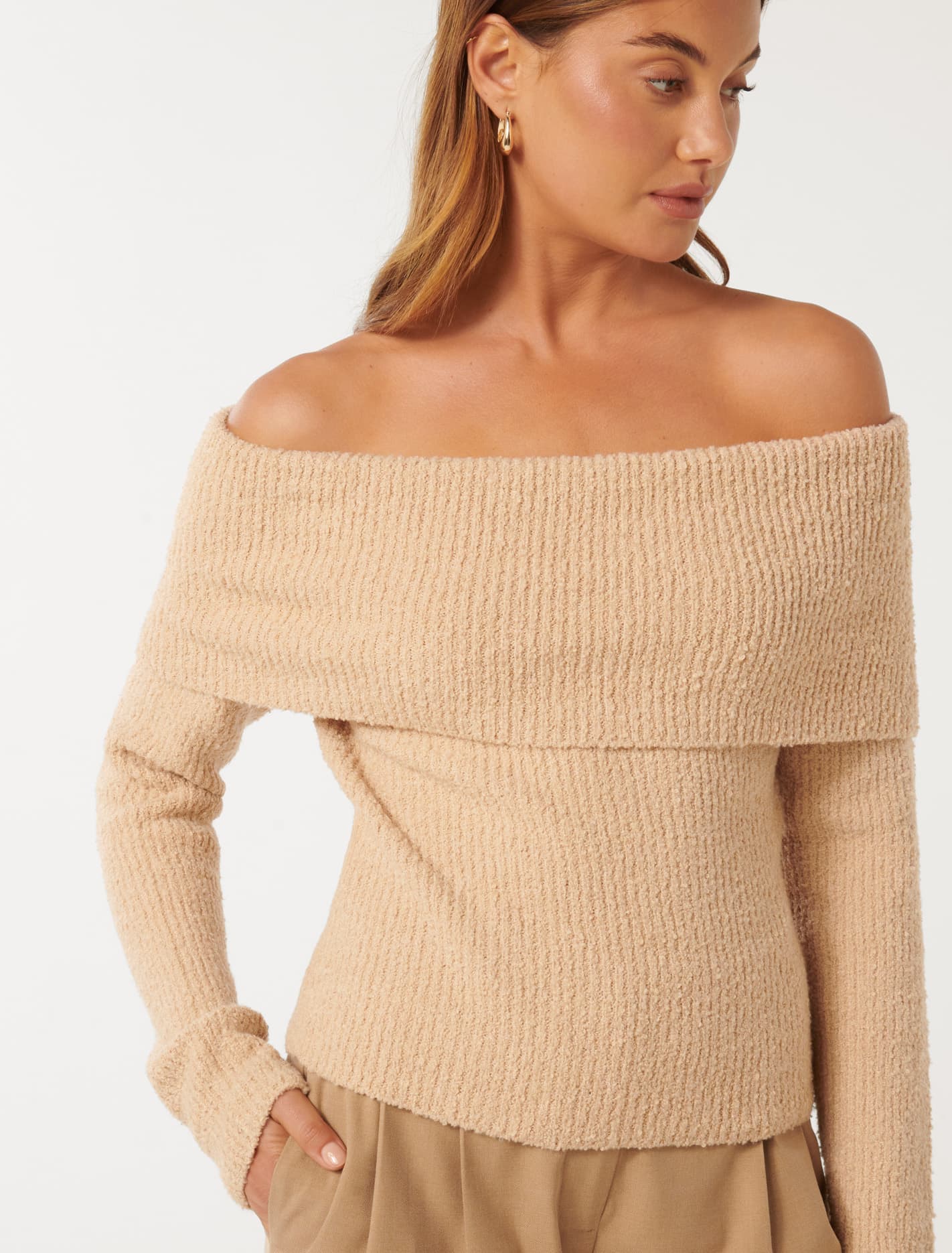 Mariah Boucle Bardot Sweater Neutral