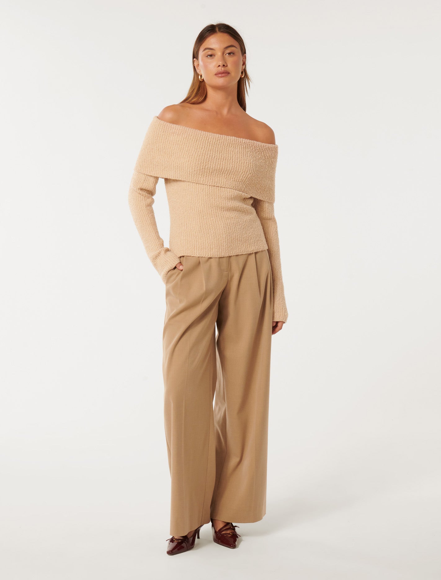 Mariah Boucle Bardot Sweater Neutral