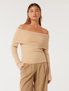 Mariah Boucle Bardot Sweater Neutral
