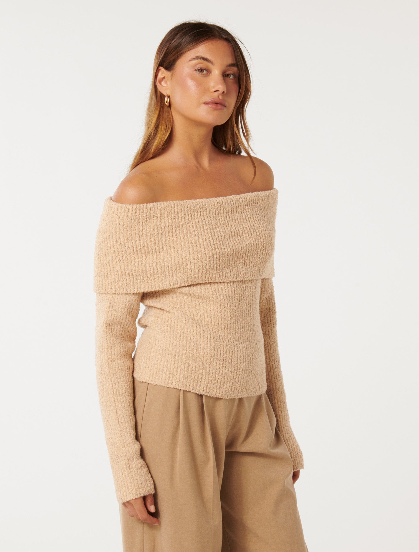 Mariah Boucle Bardot Sweater Neutral